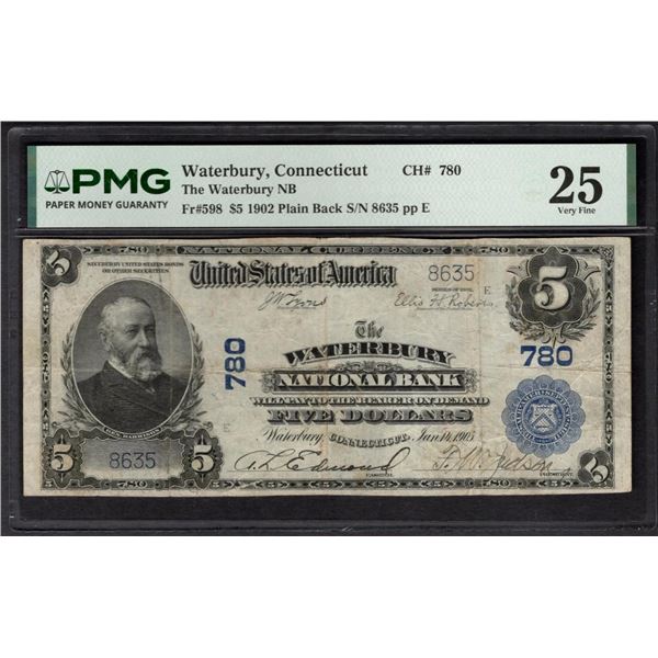 1902 $5 Waterbury CT National PMG 25