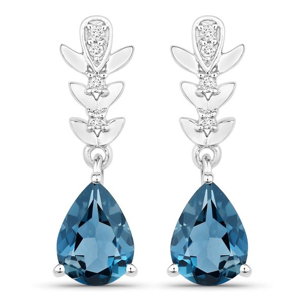 Plated Rhodium 2.30ctw London Blue Topaz and Lab Diamond Earrings