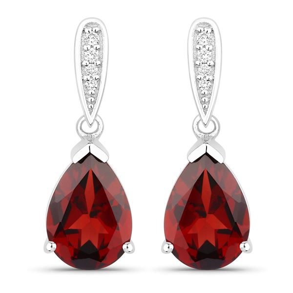 Plated Rhodium 3.80ctw Garnet and Lab Diamond Earrings