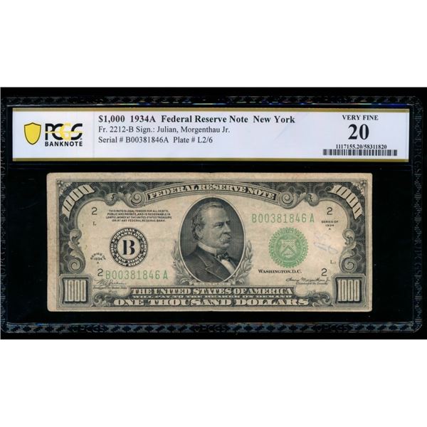 1934 $1000 New York FRN PCGS 20