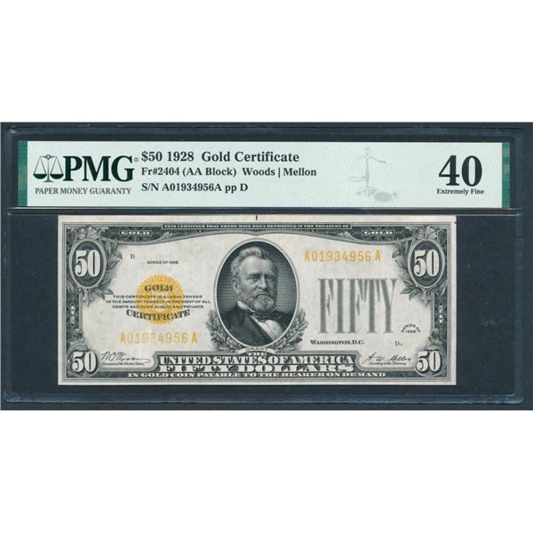 1928 $50 Gold Certificate PMG 40