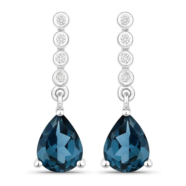 Plated Rhodium 2.30ctw London Blue Topaz and Lab Diamond Earrings