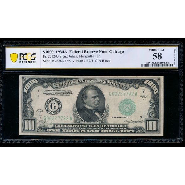 1934A $1000 Chicago FRN PCGS 58