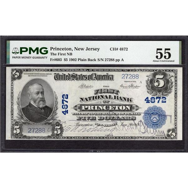 1902 $5 Princeton NJ National PMG 55