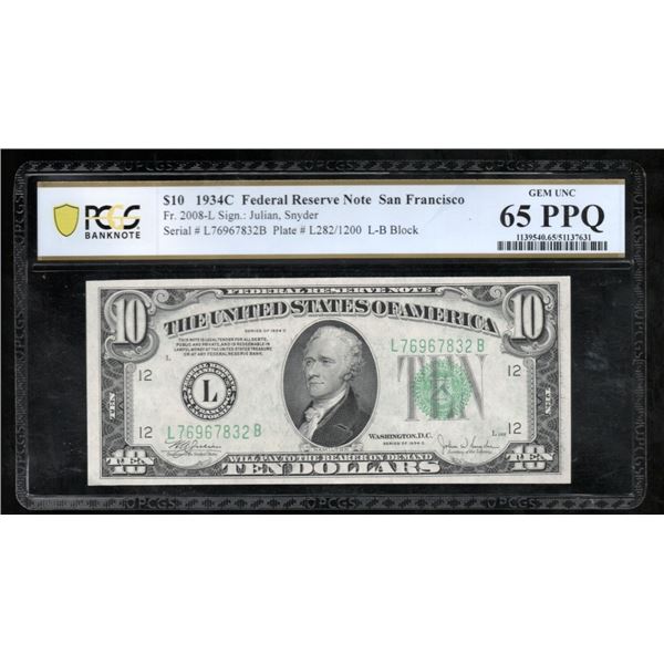 1934C $10 San Francisco FRN PCGS 65PPQ