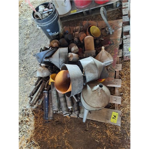 (3) Pallets- Grease Guns, Oil Cans, Funnels