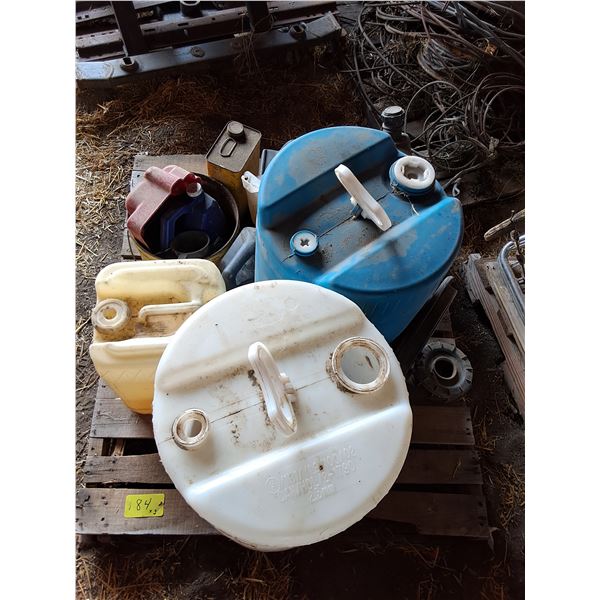 (3) Pallets Plastic Jugs, So Vac, Lube Can, At Cable Sled Track