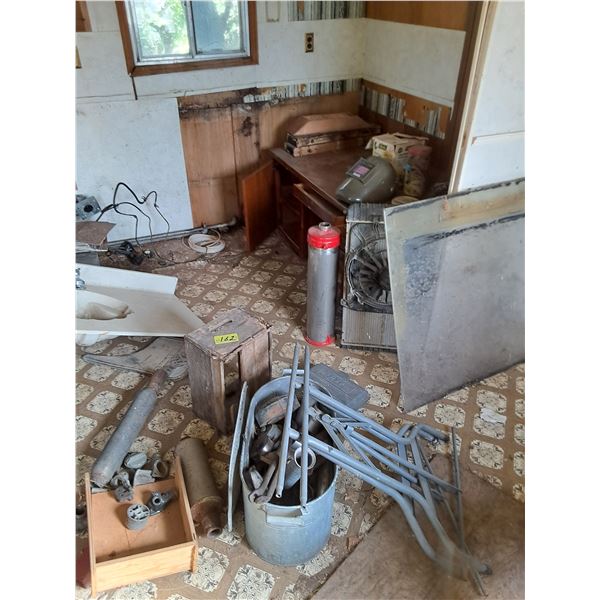 Room Contents - Wood Stove, Desk, Books, Plexiglass, Sink, Misc.