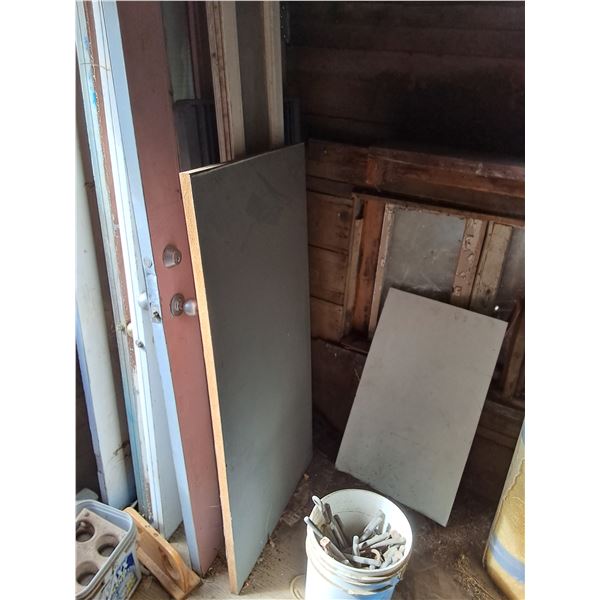 Room Contents - Grinders, Parachute, Jerry Cans, Tire Chains, Bolts, Seed Cleaners, Doors