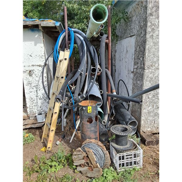 Metal Rack w/Assorted Pipe, Cable Ladder