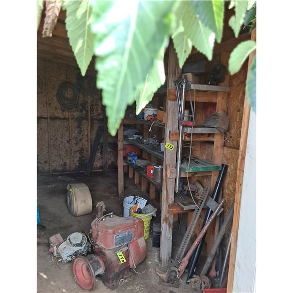 Room Contents - 510 Massey Rub Bars, Barrel Pump, Jackalls, Tool Boxes, Cultivator Spikes, Bins