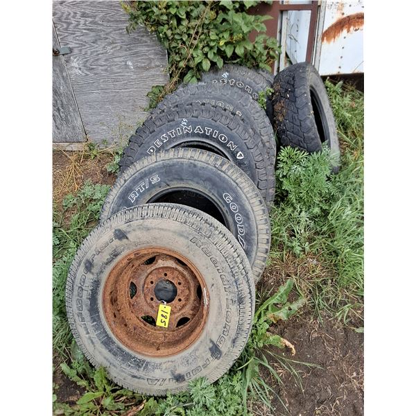 (7) Used Firestone & Goodyear Tires, 2 Rims