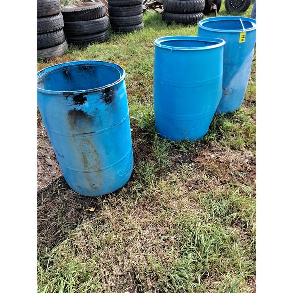 (3) Blue Rain Barrels