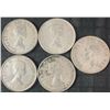 Image 2 : 5 Canadian .800 Silver Half-Dollar Coins, 58g Total