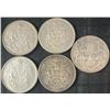 Image 1 : 5 Canadian .800 Silver Half-Dollars, 58g Total
