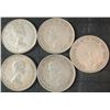 Image 2 : 5 Canadian .800 Silver Half-Dollar Coins, 58g Total, 1.50 Troy Ounces