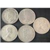 Image 2 : 5 Canadian .800 Silver Half-Dollars, 58g Total