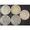 Image 1 : 5 Canadian .800 Silver Half Dollars, 58g Total Silver Weight