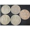 Image 1 : 5 Canadian .800 Silver Half-Dollar Coins, 58g Total