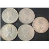 Image 2 : 5 Canadian .800 Silver Half-Dollar Coins, 58g Total
