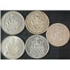 Image 1 : 5 Canadian .800 Silver Half Dollars, 58g Total