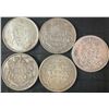 Image 1 : 5 Canadian .800 Silver Half-Dollar Coins, 58g Total