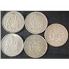 Image 1 : 5 Canadian .800 Silver Half Dollars, 58g Total Weight