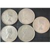 Image 2 : 5 Canadian .800 Silver Half Dollars, 58g Total Weight