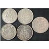 Image 1 : 5 Canadian .800 Silver Half Dollars, 58.3g, 1.5 Troy Ounces