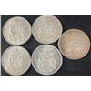 Image 1 : Five 80% Silver Canadian Half Dollars, 58.3g Total, 1.5 Troy Oz