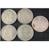 Image 1 : 5 Canadian .800 Silver Half Dollars, 58.3g Total