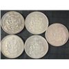 Image 1 : 5 Canadian .800 Silver Half Dollars, 58.3g, 1.5 Troy Oz Silver
