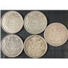 Image 1 : 5 Canadian .800 Silver Half Dollars, 1.5 Troy Oz, 58.3g