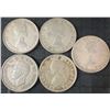 Image 2 : 5 Canadian .800 Silver Half Dollars, 1.5 Troy Oz, 58.3g