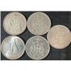Image 1 : 5 .800 Silver Canadian Half Dollars, 58.3g Total