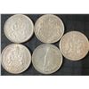 Image 1 : 5 Canadian .800 Silver Half Dollars, 58.3g Total, 1.5oz Silver