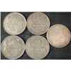 Image 1 : 5 Canadian .800 Silver Half Dollars, 58.3g, 1.5 Troy Oz Silver Total