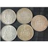 Image 1 : 5 Canadian .800 Silver Half Dollars, 58.3g Total Weight