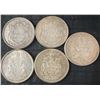 Image 1 : 5 Canadian .800 Silver Half Dollars, 58.3g, 1.5 Troy Ounces Total