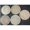 Image 1 : 5 Canadian .800 Silver Half Dollars, 58.3g Total Silver Weight