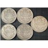 Image 1 : 5 Canadian .800 Silver Half Dollars, 58.3g Total Weight