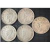 Image 2 : 5 Canadian .800 Silver Half Dollars, 58.3g Total Weight