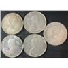 Image 2 : 5 Canadian .800 Silver Half Dollars, 58.3g Total Weight