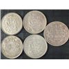 Image 1 : 5 Canadian .800 Silver Half Dollars, 58.3g, Mixed Monarchs