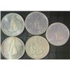 Image 1 : 5 Canadian .800 Silver Half Dollars, 58.3g Total Weight