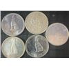 Image 1 : 5 .800 Silver Canadian Half Dollars, 58.3g Total Weight