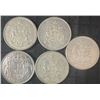 Image 1 : 5 Canadian .800 Silver Half Dollars, 58.3g Total