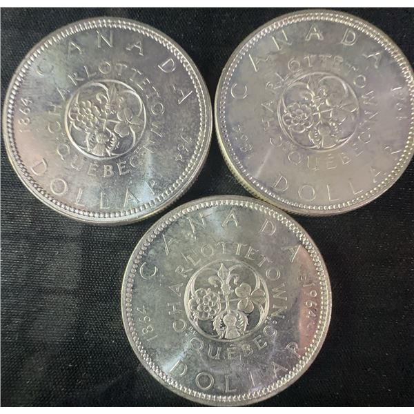 3 .800 Silver 1964 Canadian Charlottetown Dollars, 70g