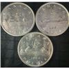 Image 1 : 1960 Canadian .800 Silver Dollars (3 Coins, 70g, 1.8 Troy Oz)