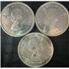 Image 2 : 1960 Canadian .800 Silver Dollars (3 Coins, 70g, 1.8 Troy Oz)